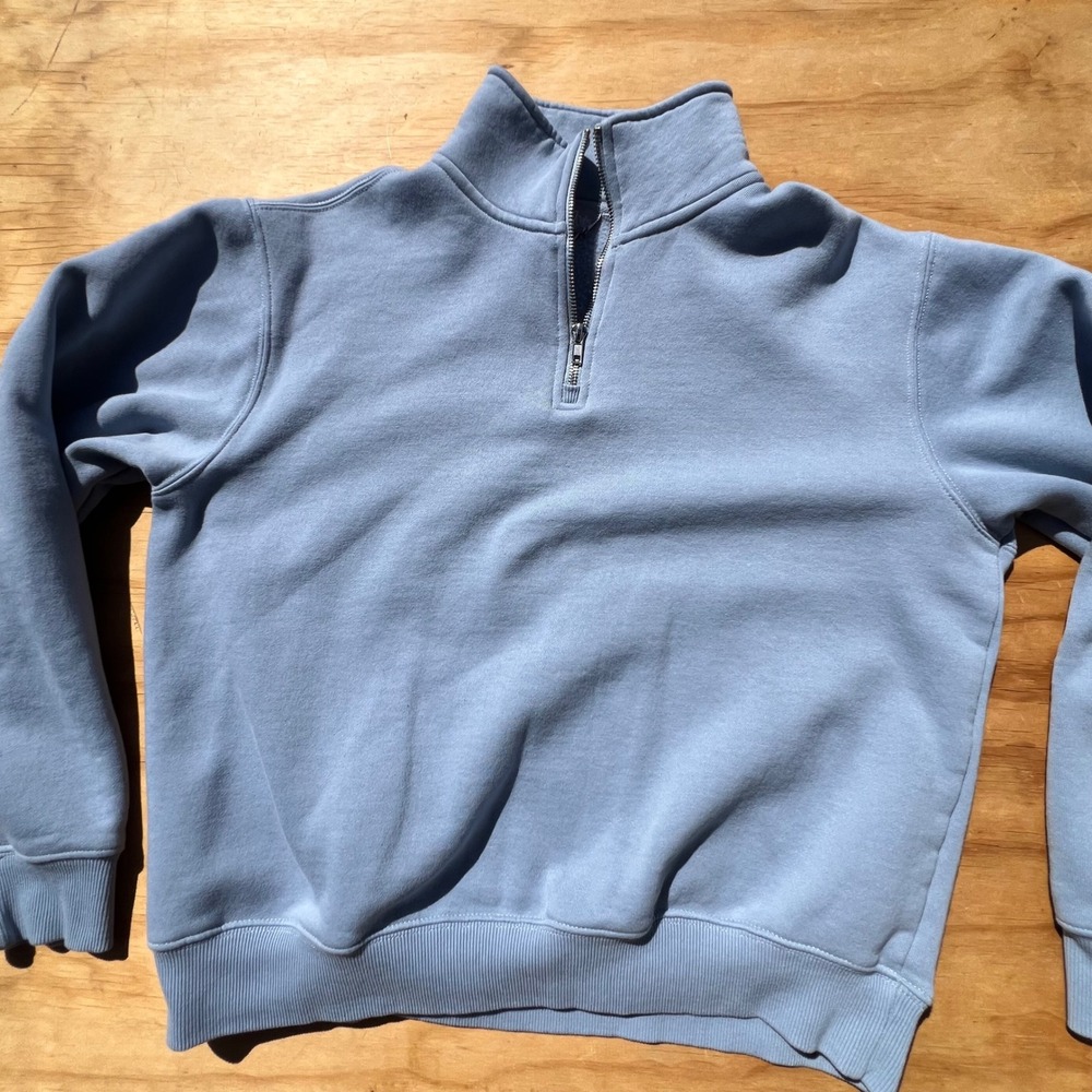 Tillys Quarter Zip Sweatshirt Light Blue Fleece Mock Neck Pullover Large